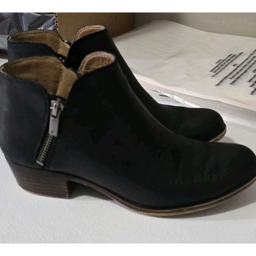 Lucky Brand Womens Boots Size 8M LEATHER Low Block Heel Zip Bootie Burklee - Picture 2 of 8